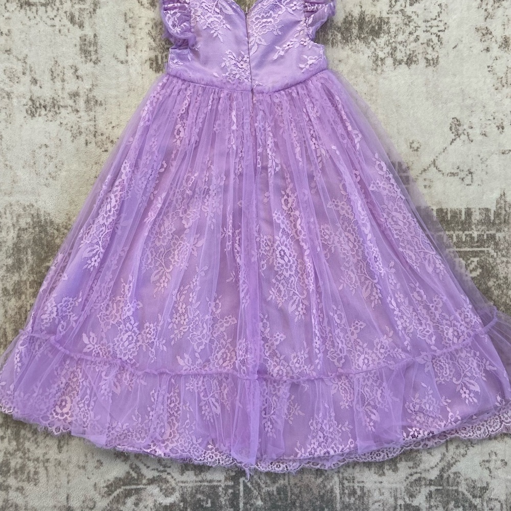 Trish Scully Clara Dress Lavender Purple Short Sleeve Lace and Tulle Skirt Sz 5 - Picture 11 of 15